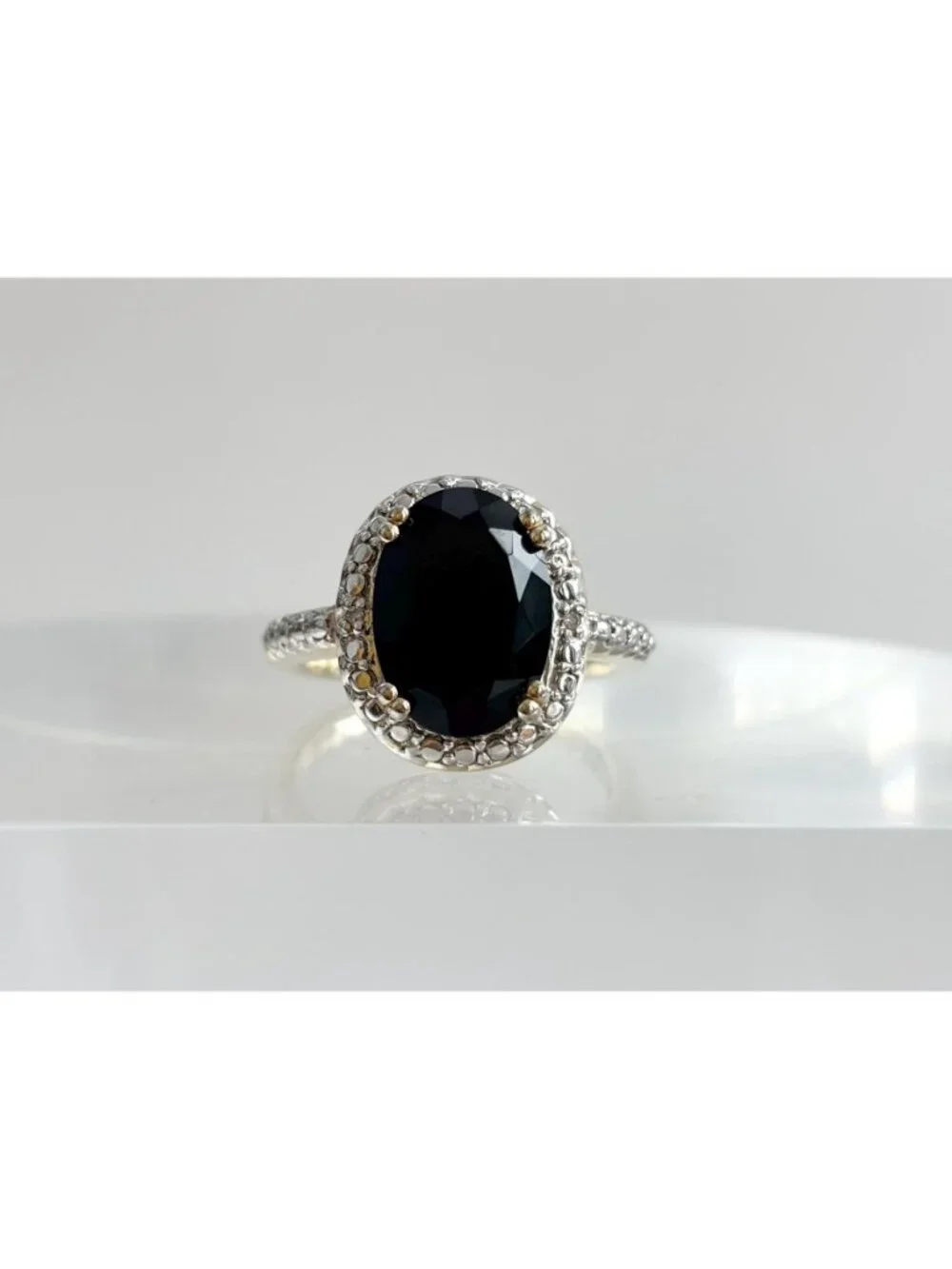 Jumbo Black Onyx Vermeil Gold Overlay Sterling Silver 925 Vintage Ring - sz 10